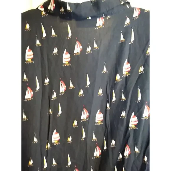 Liz Claiborne Button Up Shirt Blue Allover Sailboat Print Sz 14 Nautical Cruise - Picture 5 of 9